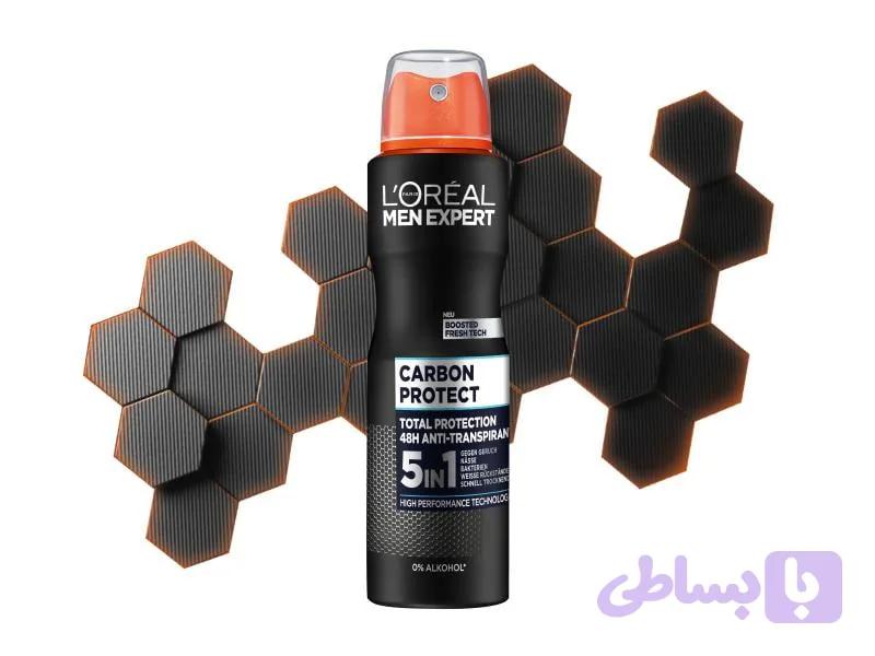 اسپری ضدتعریق لورال L’oreal مدل کربن پروتکت 5 در 1 Men Expert حجم ۲۵۰ میل — تصویر 1