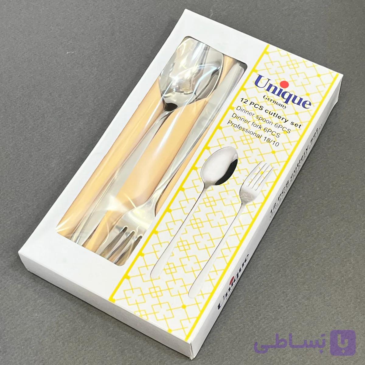 سرویس قاشق چنگال استیل یونیک 12 پارچه (6 قاشق + 6 چنگال) | وزن 650 گرم، 4 طرح