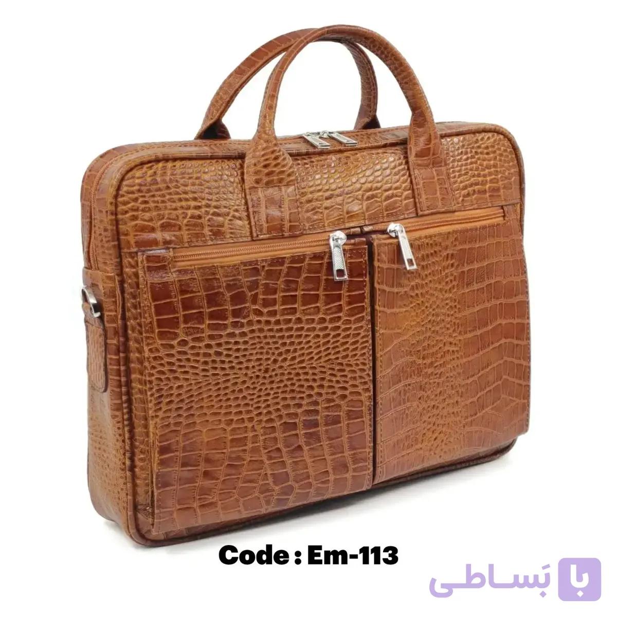 کیف اداری مدل aka تمام چرم گاوی چاپ کروکودیلی رنگ‌بندی