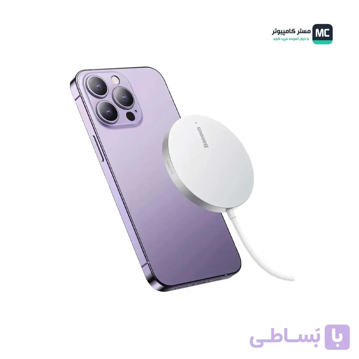 شارژر وایرلس مگنتی باسئوس Simple Mini3 Magnetic Wireless Charger 15W — تصویر 1