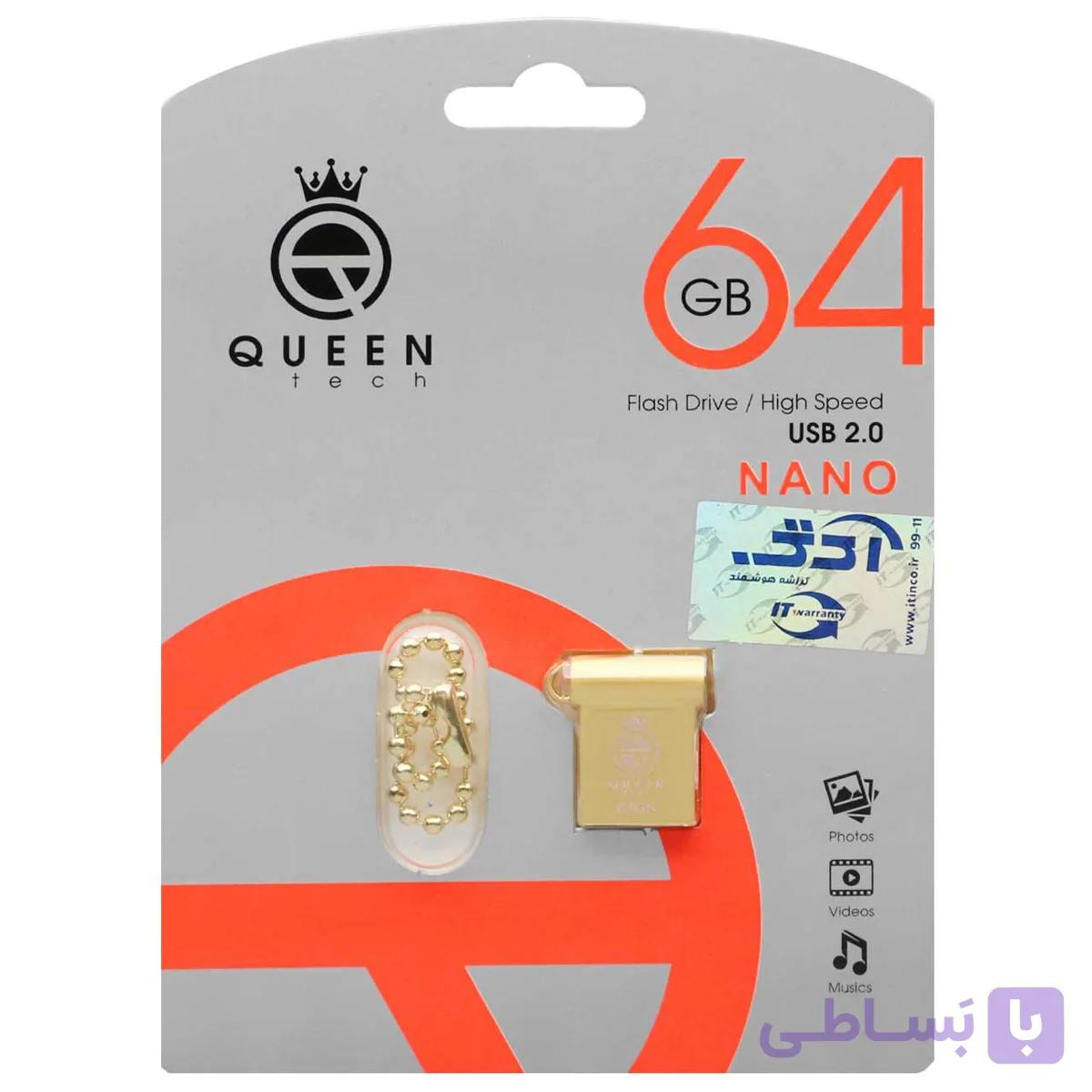 فلش Queen NANO USB2.0 Flash Memory-64GB طلایی