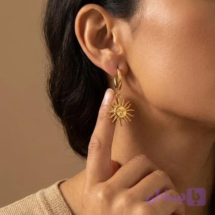 گوشواره خورشید طلایی و نقره ای — تصویر 1