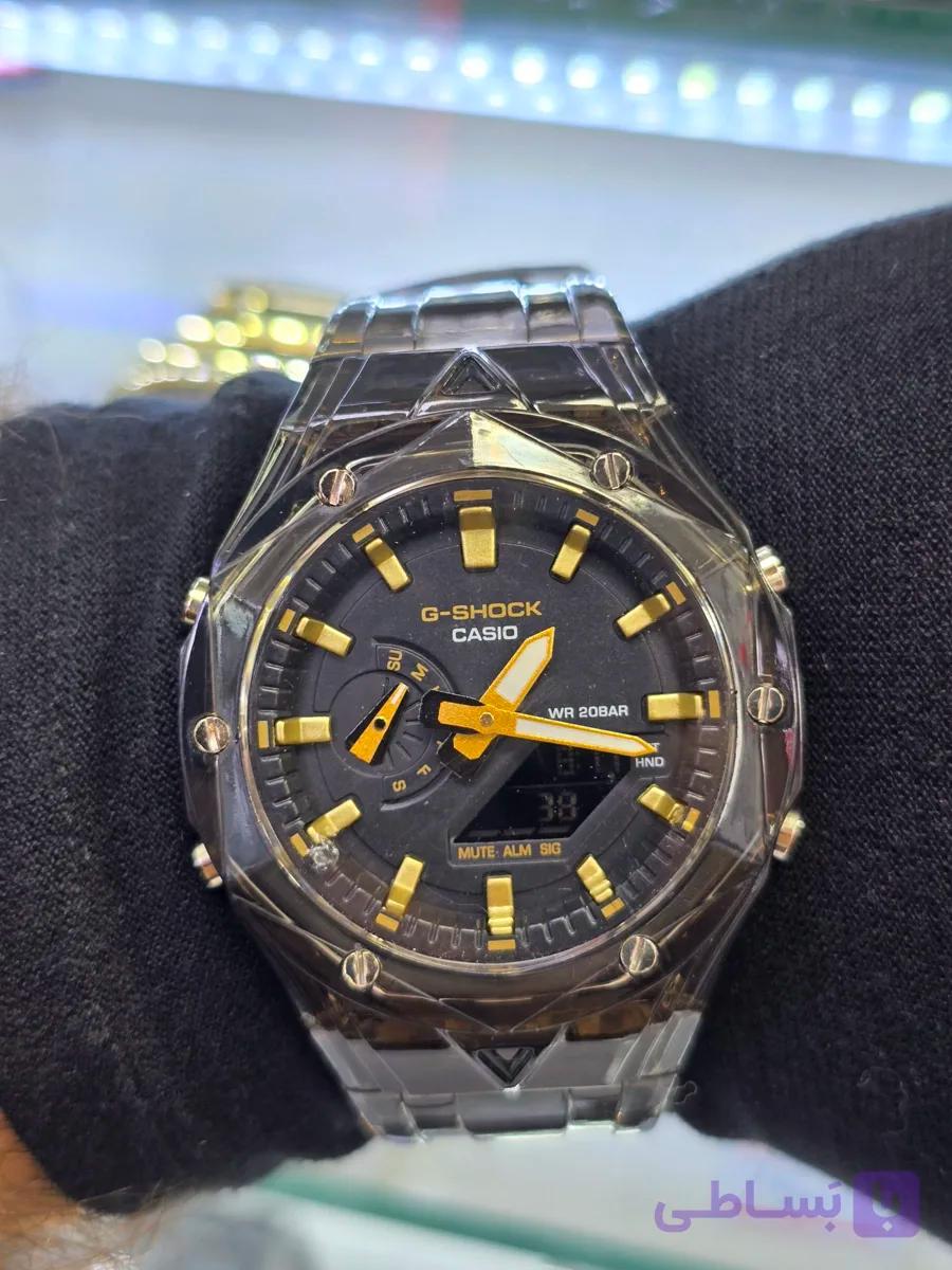 ساعت مچی مردانه جی‌شاک (G-Shock) مدل شفاف طلایی - ضدآب و مقاوم با امکانات کامل