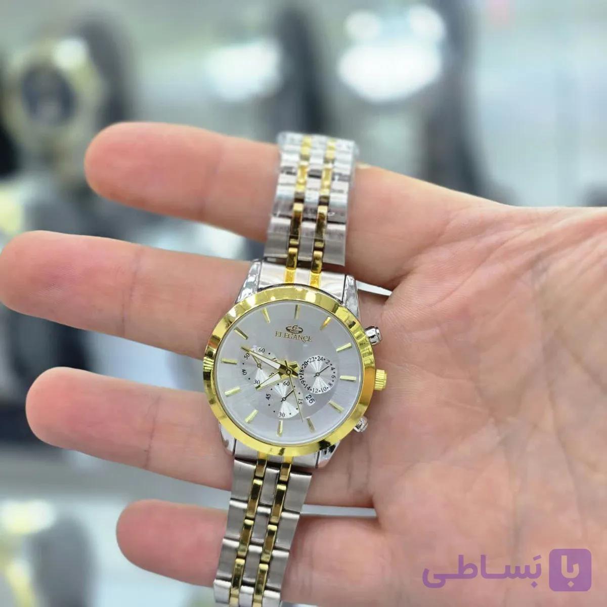 ساعت مچی زنانه الگانس (Elegance) بند استیل دورنگ؛ تقویم‌دار و ضد آب
