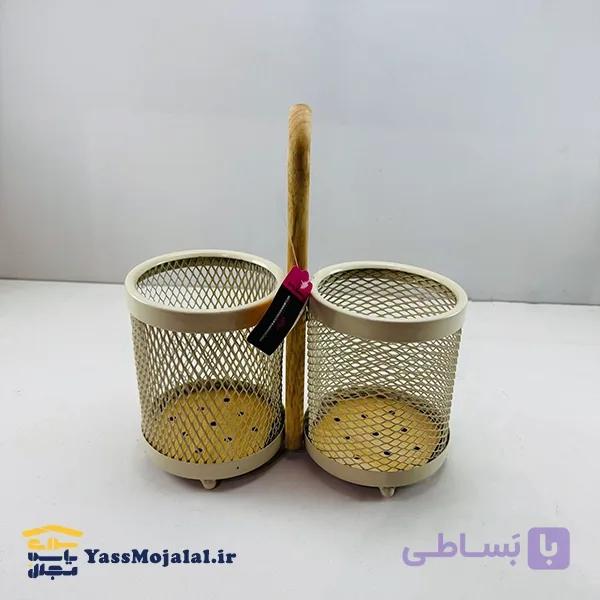 جاقاشقی دو قلو مدل توری رنگ کرم دسته چوبی — تصویر 1