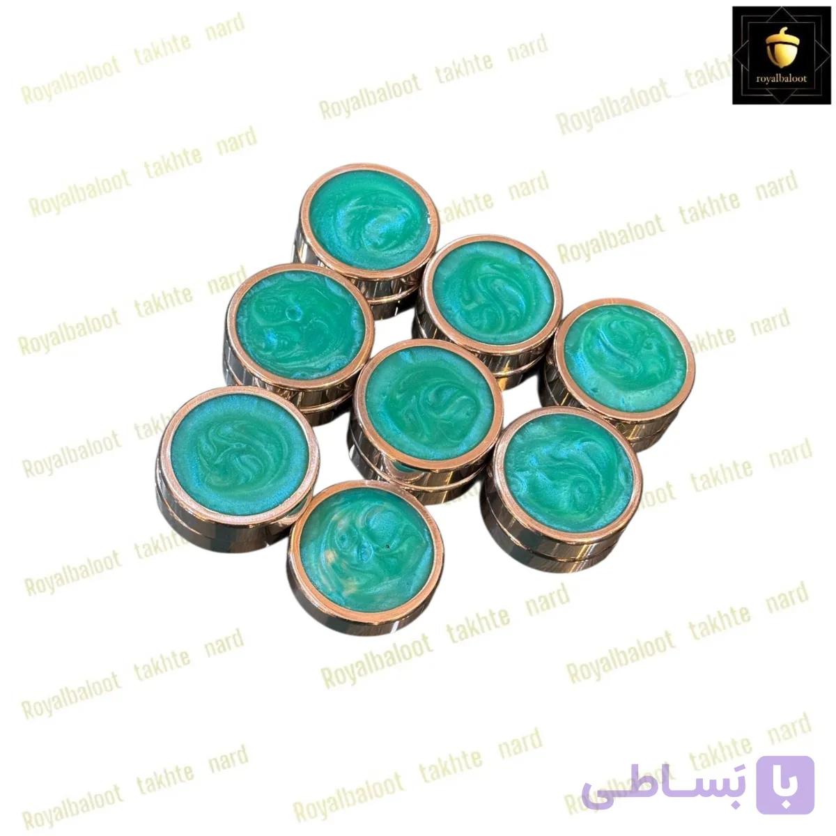 مهره تخته نرد مدرن رزین دور فلزی فیروزه ای کد 633 — تصویر 1
