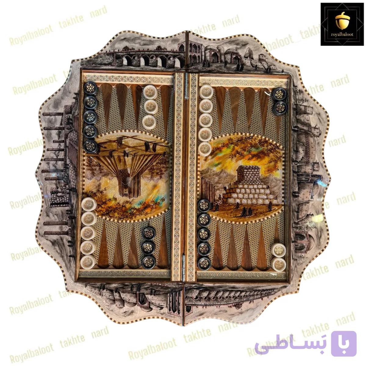تخته نرد و شطرنج خاتم مدل خورشیدی کد 670 — تصویر 1