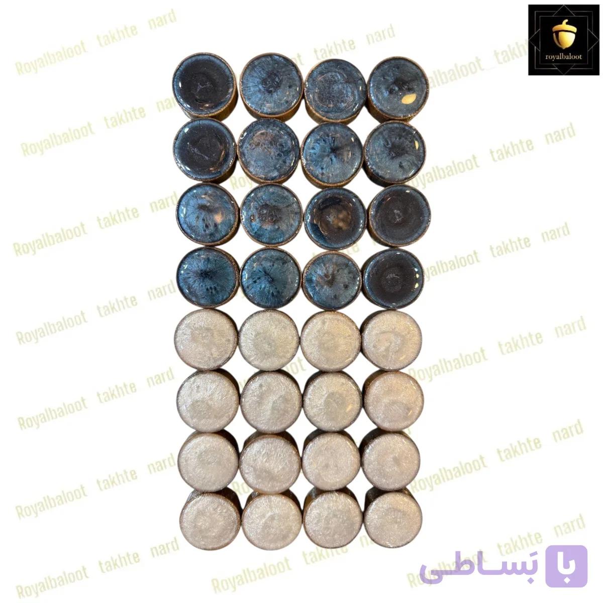 مهره تخته نرد چوب گردو رزین ابی سفید کد 563 — تصویر 1