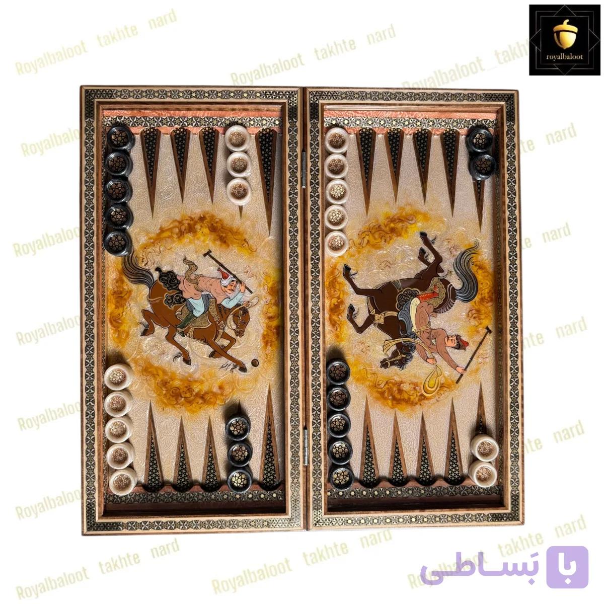 تخته نرد و شطرنج خاتم نقاشی چوگان رنگ گرم کد 643 — تصویر 1