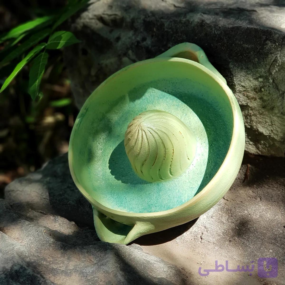 آبمیوه گیری سرامیکی دست‌ساز | لعاب سبز مات