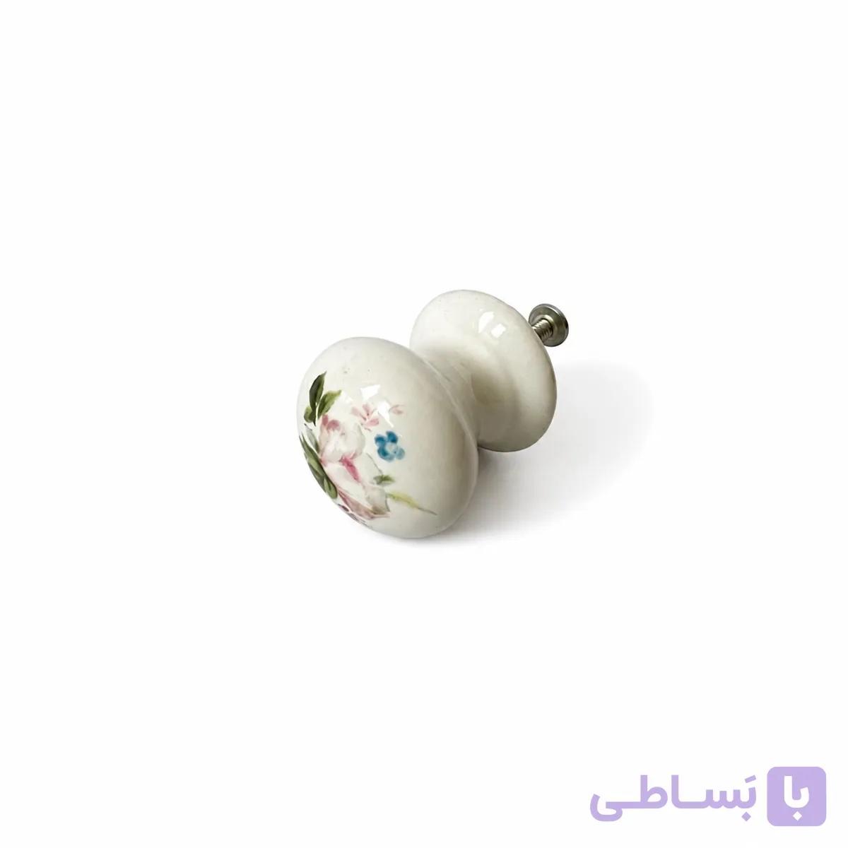 دستگیره کمدی تک پیچ سرامیکی گلدار — تصویر 1
