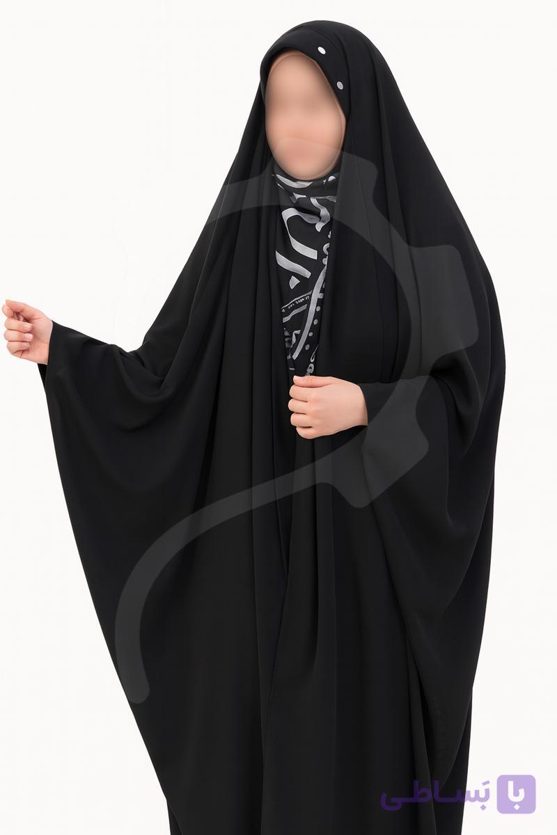 چادر عربی جده آستین دار کن کن زنانه اربعین پارچه مشکی — تصویر 1