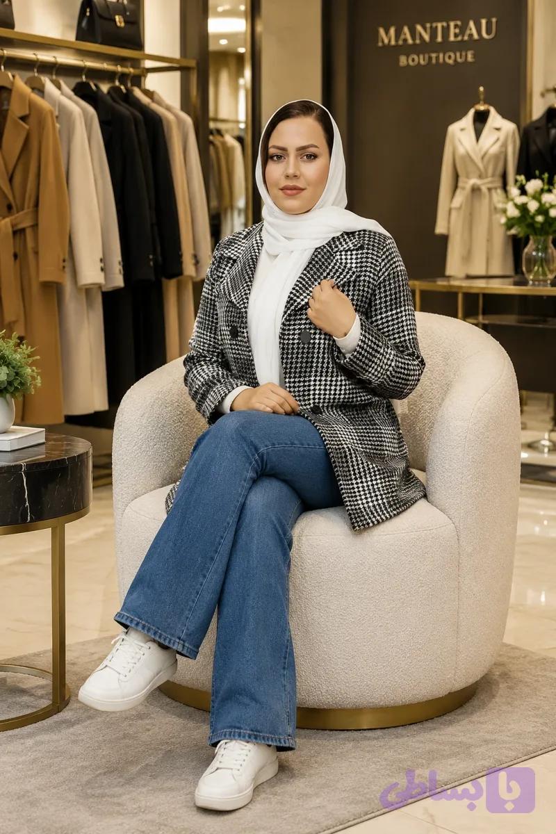 کت پاییزه زنانه چهارخانه شیک