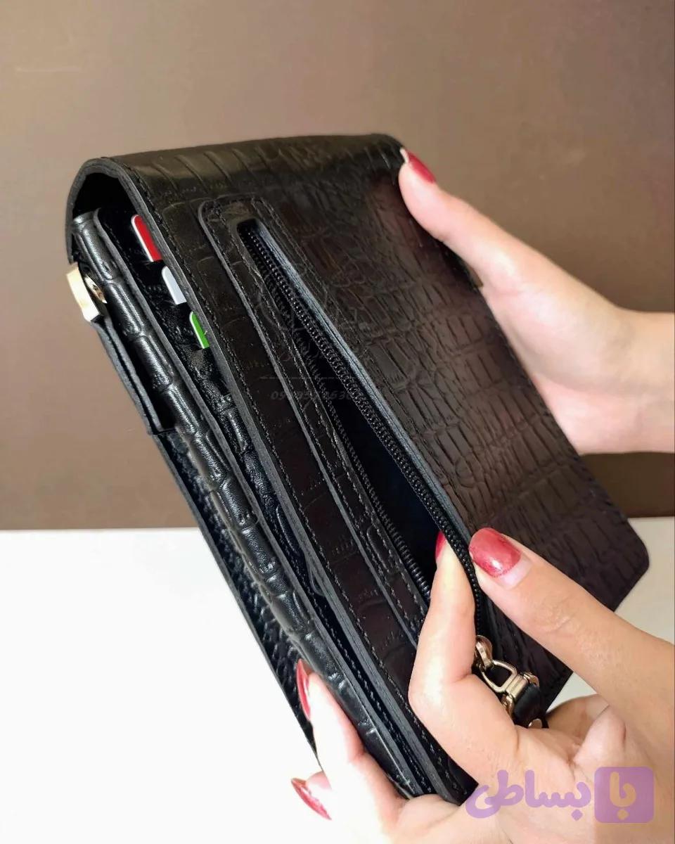 کیف رودوشی مدل کاژین سایز 2 چرمی طبیعی گاوی با یراق نیکل