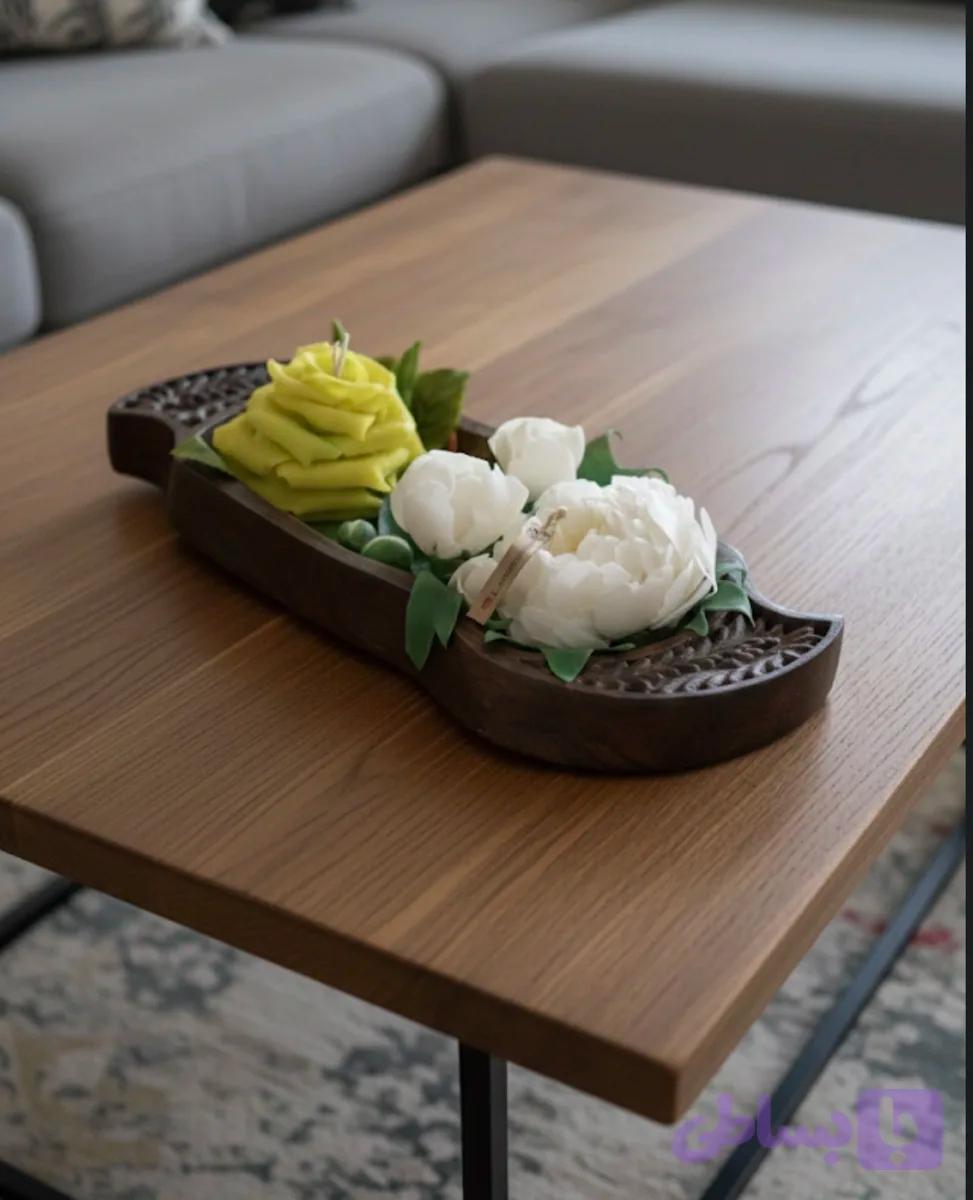شمع گل دست ساز ظرف چوبی