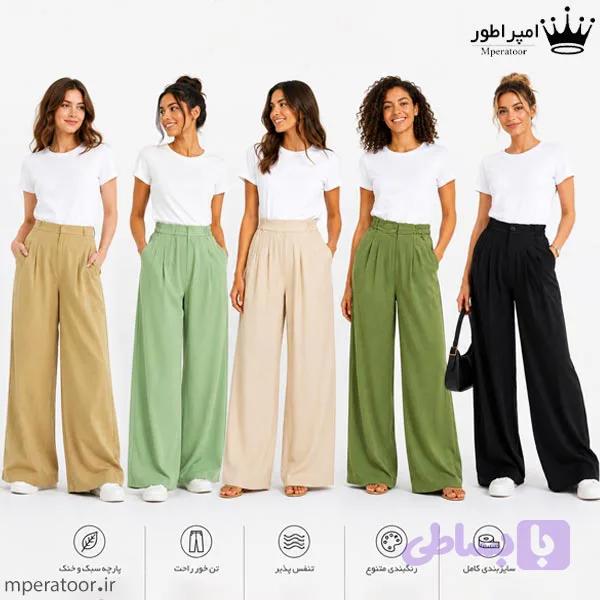 شلوار بگ زنانه پیله دار کتان کد 7001 — تصویر 1