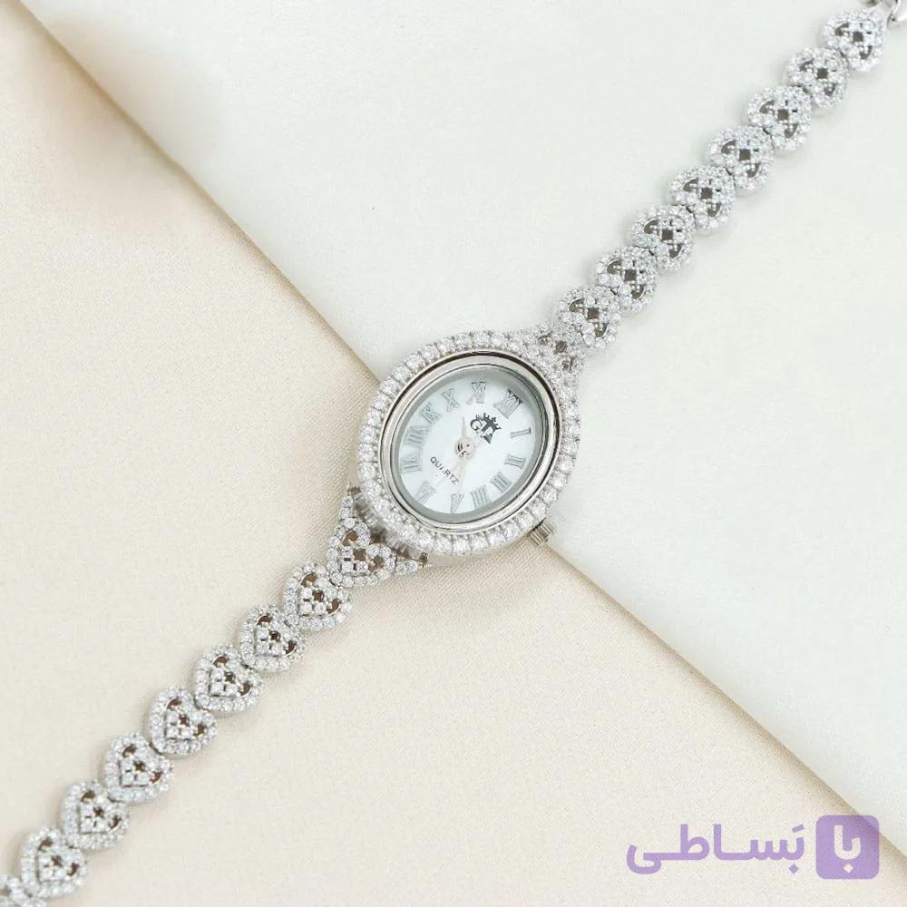 ساعت نقره زنانه صفحه بیضی کد 19252 — تصویر 1