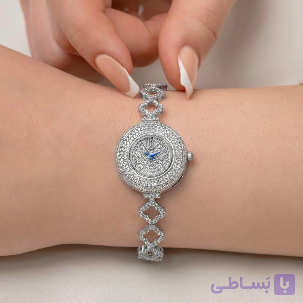 ساعت نقره زنانه صفحه نگین دار گرد کد 290 — تصویر 1