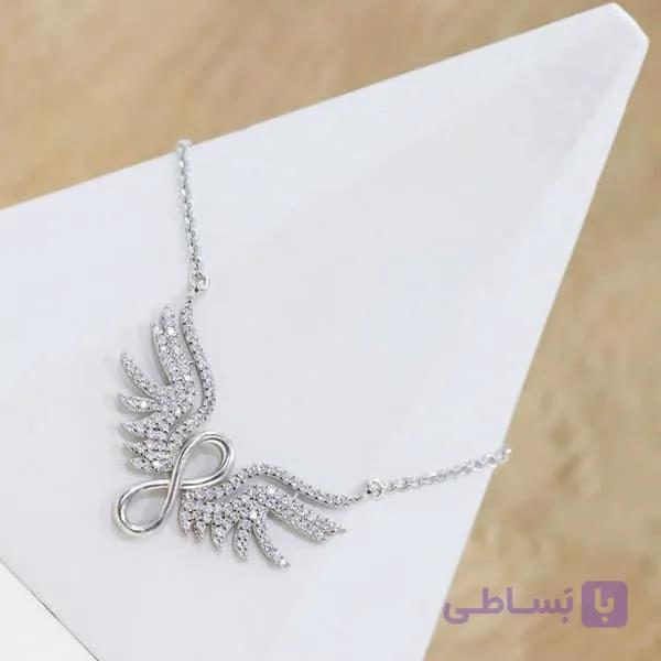آویز نقره زنجیری مدل بینهایت و بال فرشته کد 611 — تصویر 1