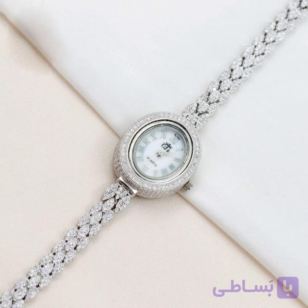 ساعت نقره زنانه صفحه بیضی کد 19055 — تصویر 1
