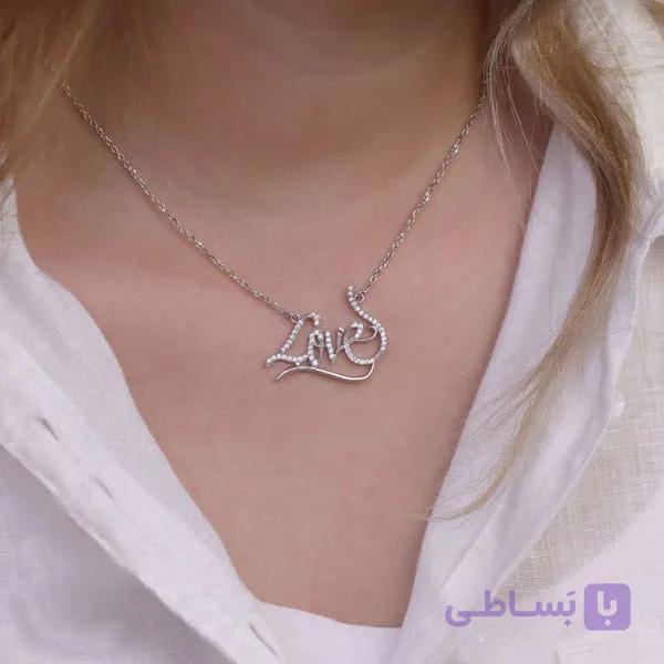 گردنبند نقره دخترانه لاو دوستت دارم کد 21911 — تصویر 1