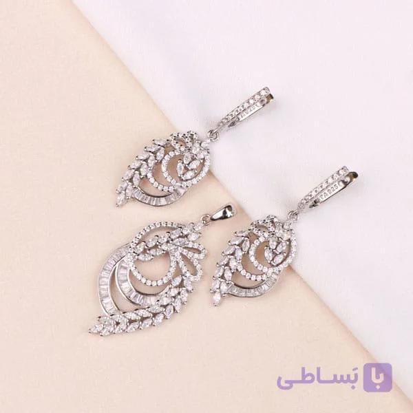 نیمست نقره جواهری زنانه نگین مارکیز کد 16659 — تصویر 1