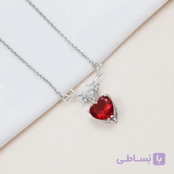 آویز نقره زنجیری مدل قلب شاخ گوزن کد 610 — تصویر 1