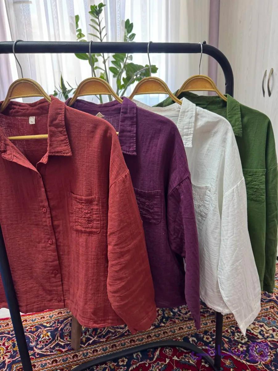 شومیز لینن کره ای جیب طرح دار