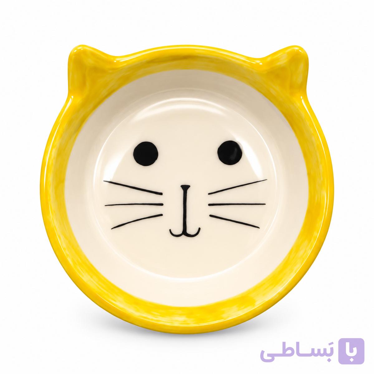 ظرف آب و غذا سرامیکی گربه پرس پت مدل 3 خط سایز کوچک