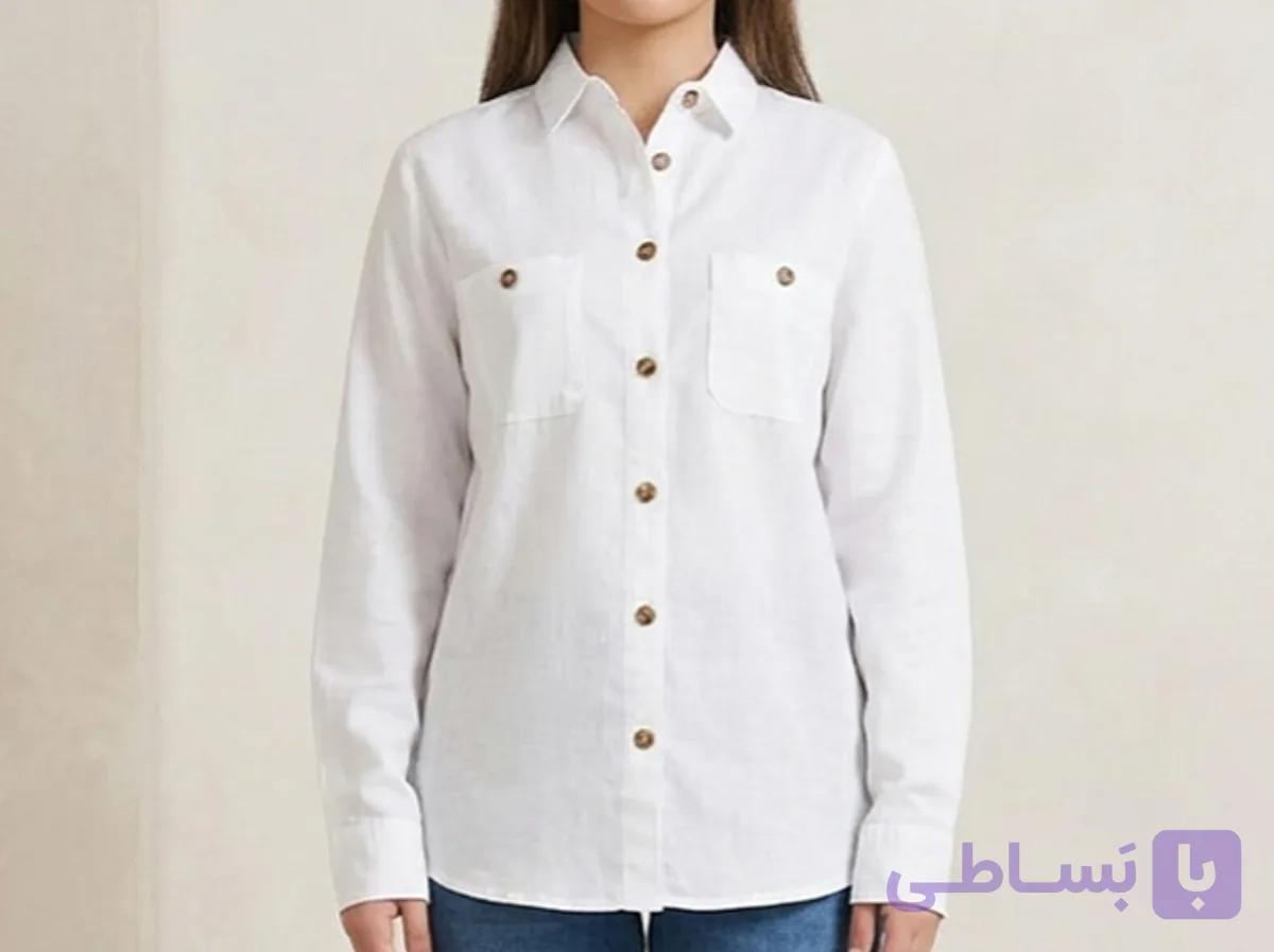 شومیز لینن سفید طرح آفتاب کد 026