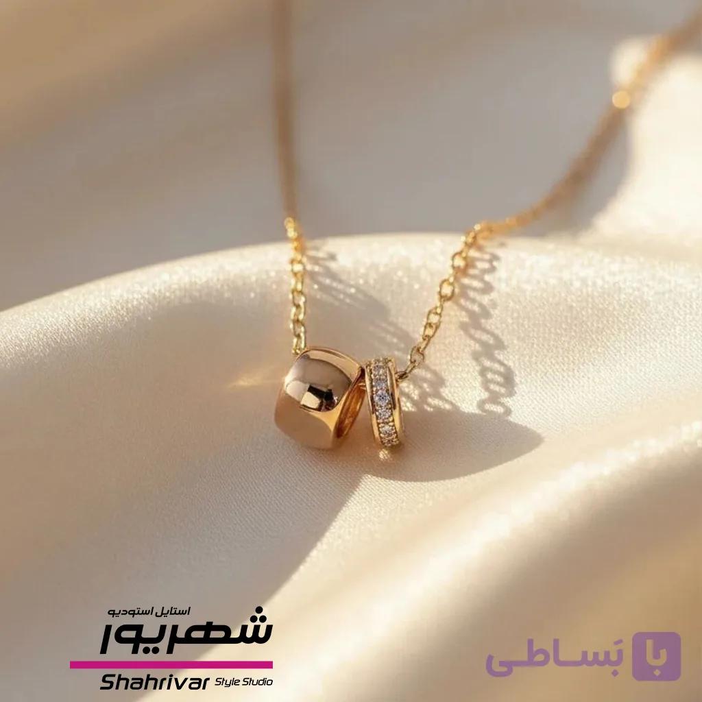 گردنبند زنانه مینیمال دو حلقه نگین دار ژوپینگ