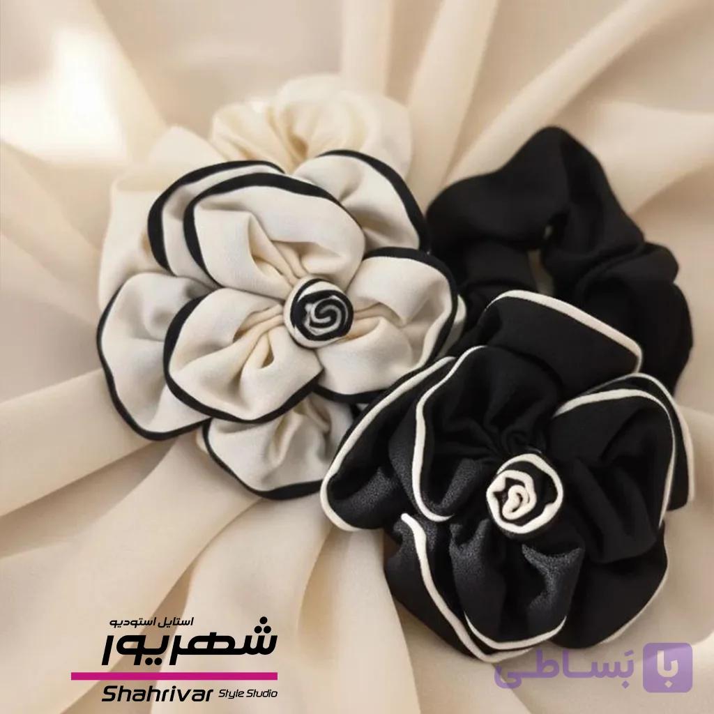 اسکرانچی کش مو زنانه  گل رز سیاه و سفید زنانه