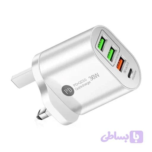 فست شارژر4 پورت هوشمند36 واتPD/شارژ همزمان4 دستگاه اورجینال اروپا — تصویر 1