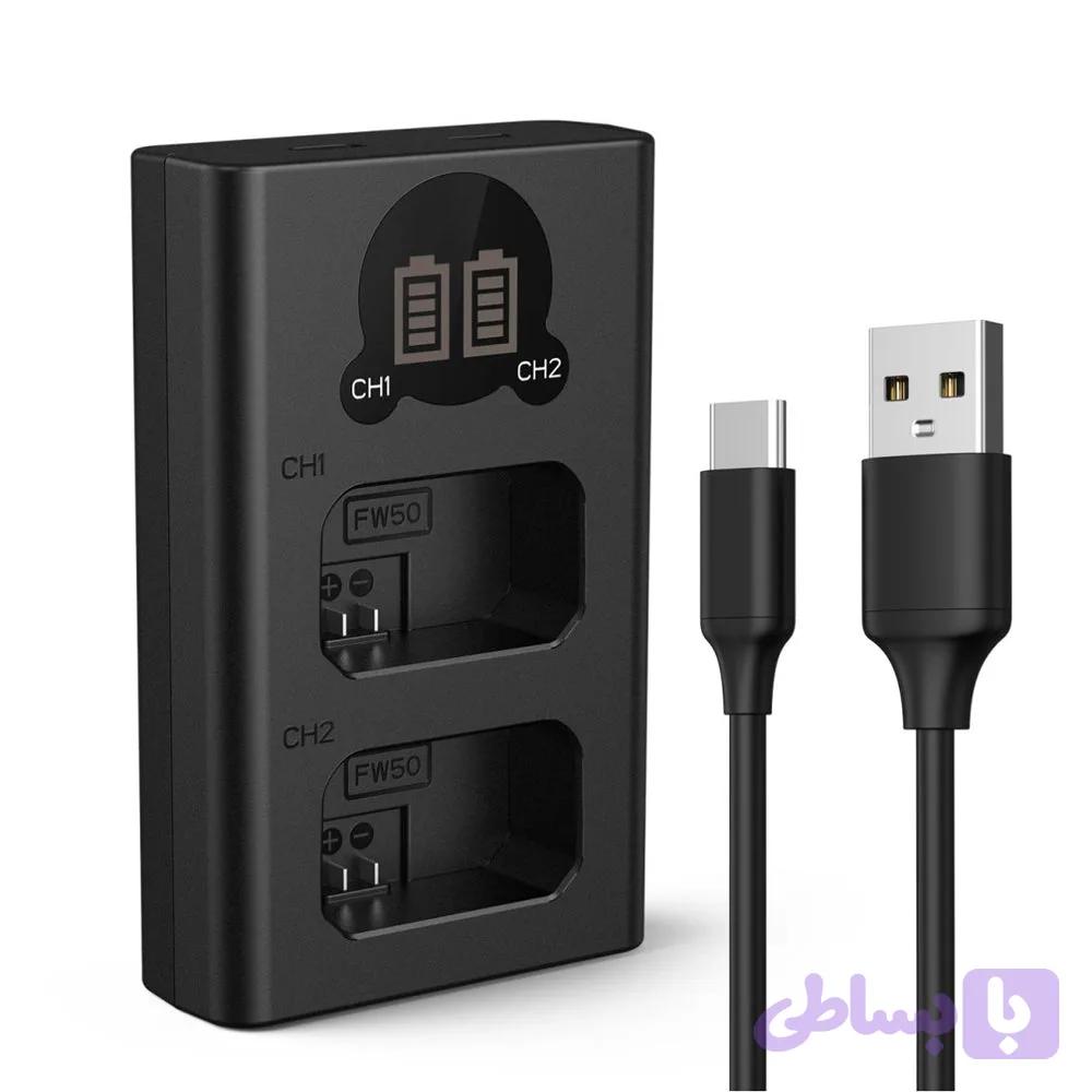 شارژر باتری دوگانه باتری سونی NP-FW50 با صفحه نمایش LCD و کابل شارژ اورجینال امازون المان