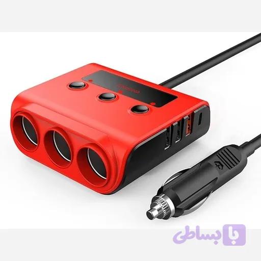 شارژر فندکی 120 وات با صفحه نمایش با 4خروجی USB و3 خروجی فندکی اورجینال امازون المان — تصویر 1