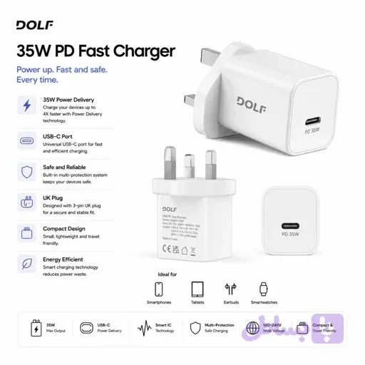 سوپر فست شارژر 35وات PDهوشمند برند DOLF اورجینال امازون المان — تصویر 1