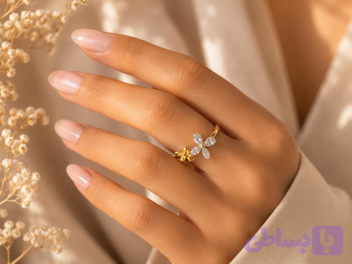 انگشتر زنانه ژوپینگ طرح گل نگین جفت مدل 5612 - درخشنده و جذاب کد 490 و 491