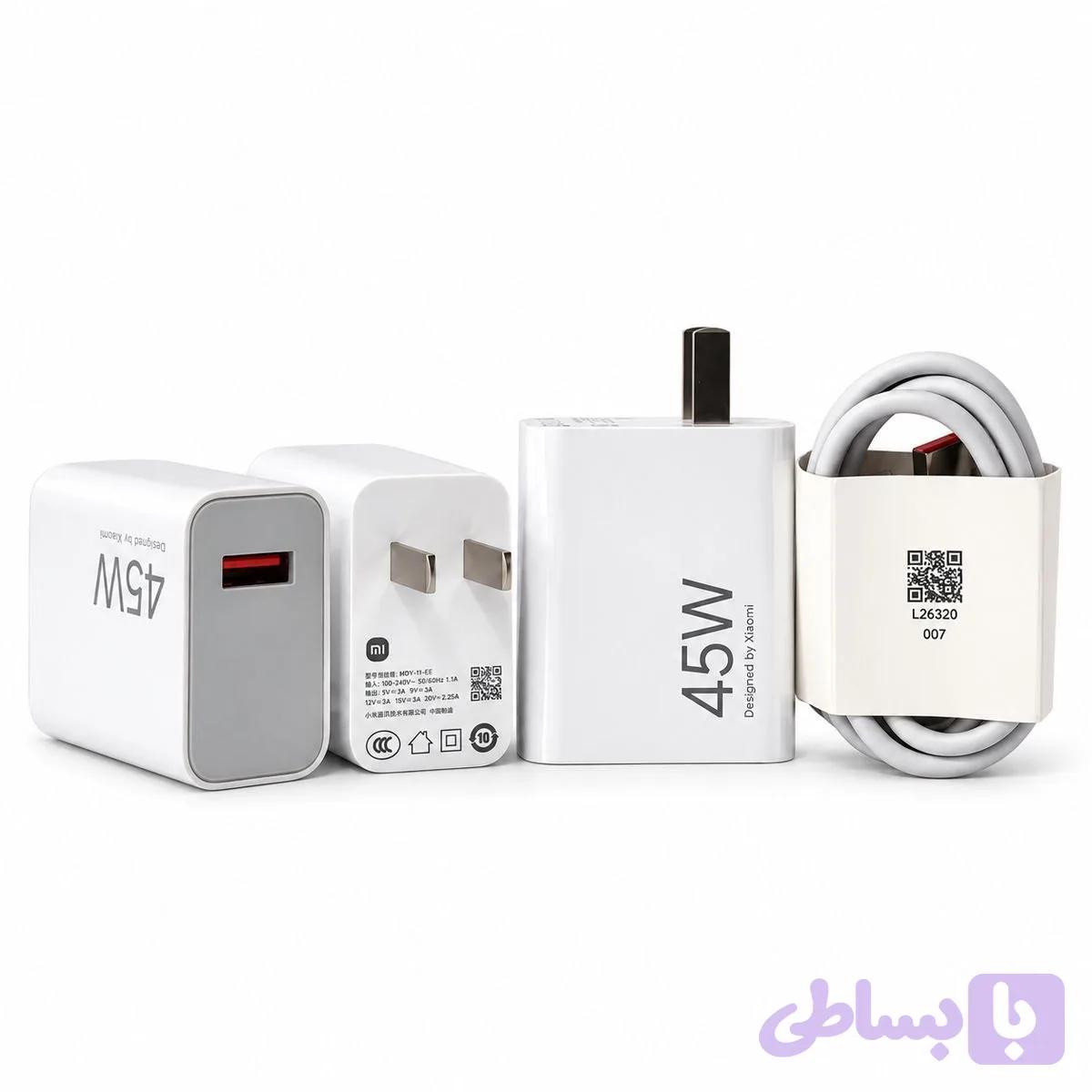 شارژر دیواری 45 وات Xiaomi مدل MDY-17-EF سرکارتنی به همراه کابل Type-C