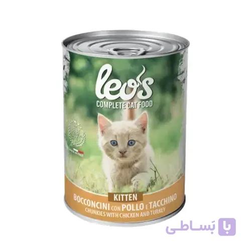 کنسرو بچه گربه مونژه طعم مرغ و بوقلمون Leos Kitten Chunkies With Chicken and Turkey با وزن 415 گرم