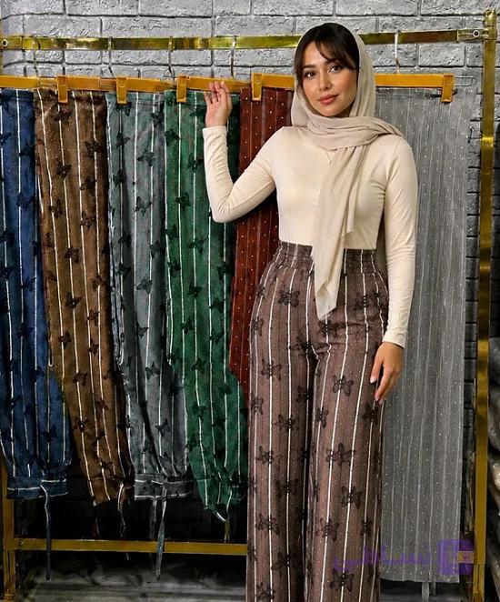 شلوار نخی طرح دار شسته شده