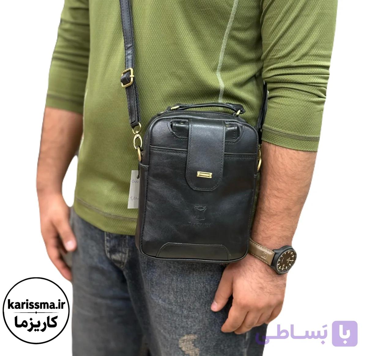 کیف مردانه دوشی چرم صنعتی متوسط جاکارتی دار