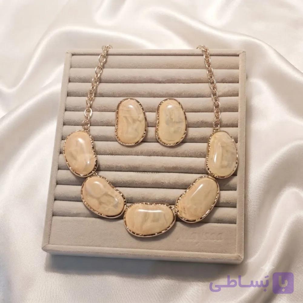 ست گردنبند و گوشواره استیل رزینی — تصویر 1