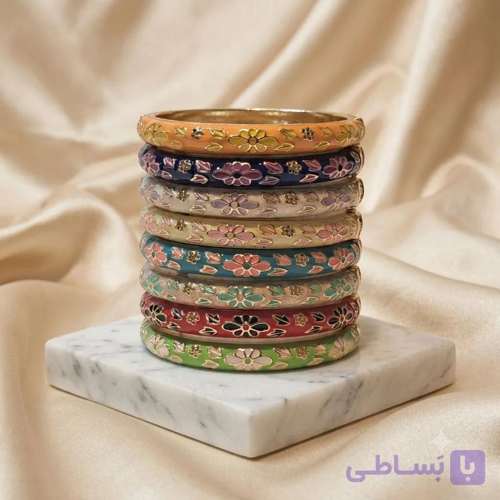 بنگل میناکاری استیل رنگبندی شاد — تصویر 1