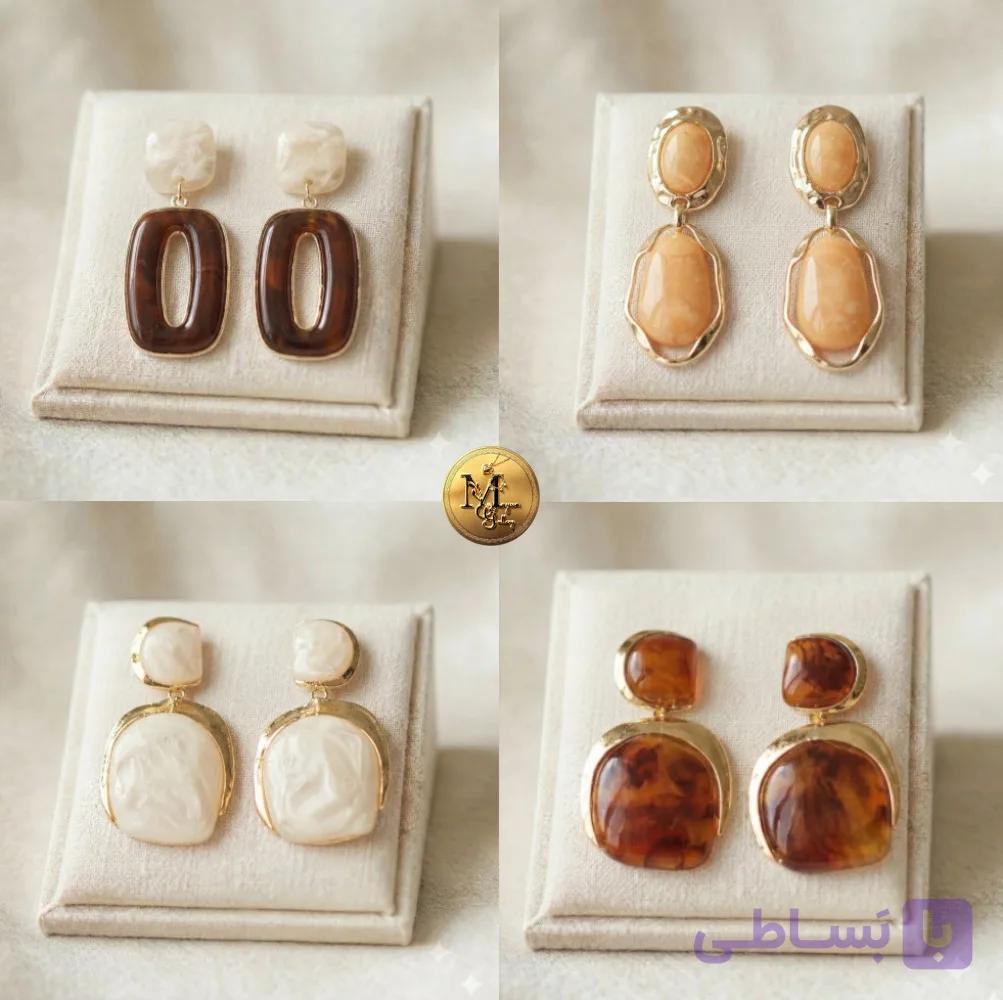 گوشواره ترکیبی استیل و رزین با رنگهای گرم — تصویر 1