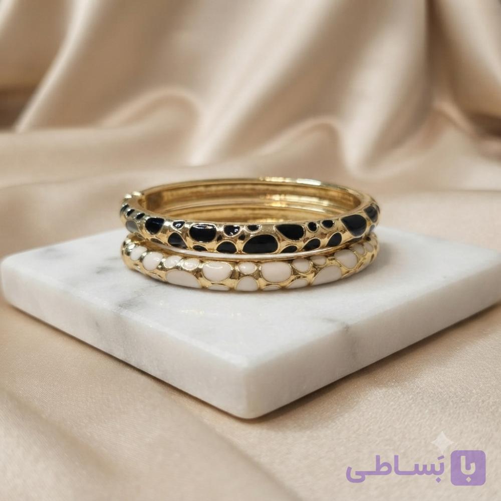 بنگل میناکاری پوست ماری سفید و مشکی — تصویر 1