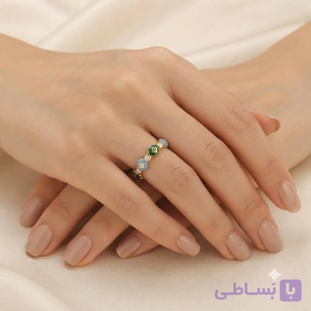 انگشتر استیل میناکاری دو رنگ — تصویر 1
