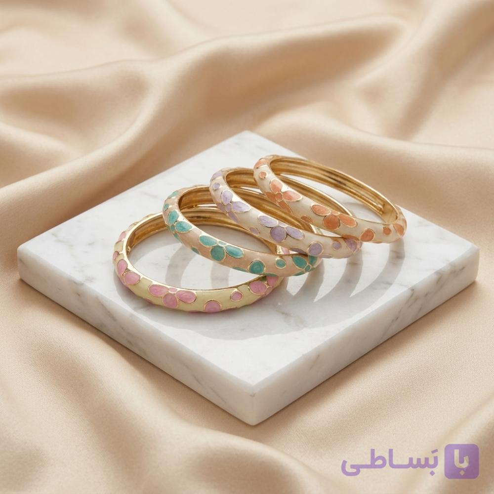 ست بنگل میناکاری گل گلی — تصویر 1