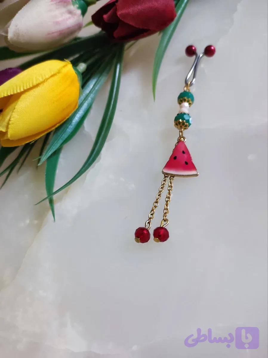 گیره روسری مجلسی یلدایی طرح هندوانه دو آویزه
