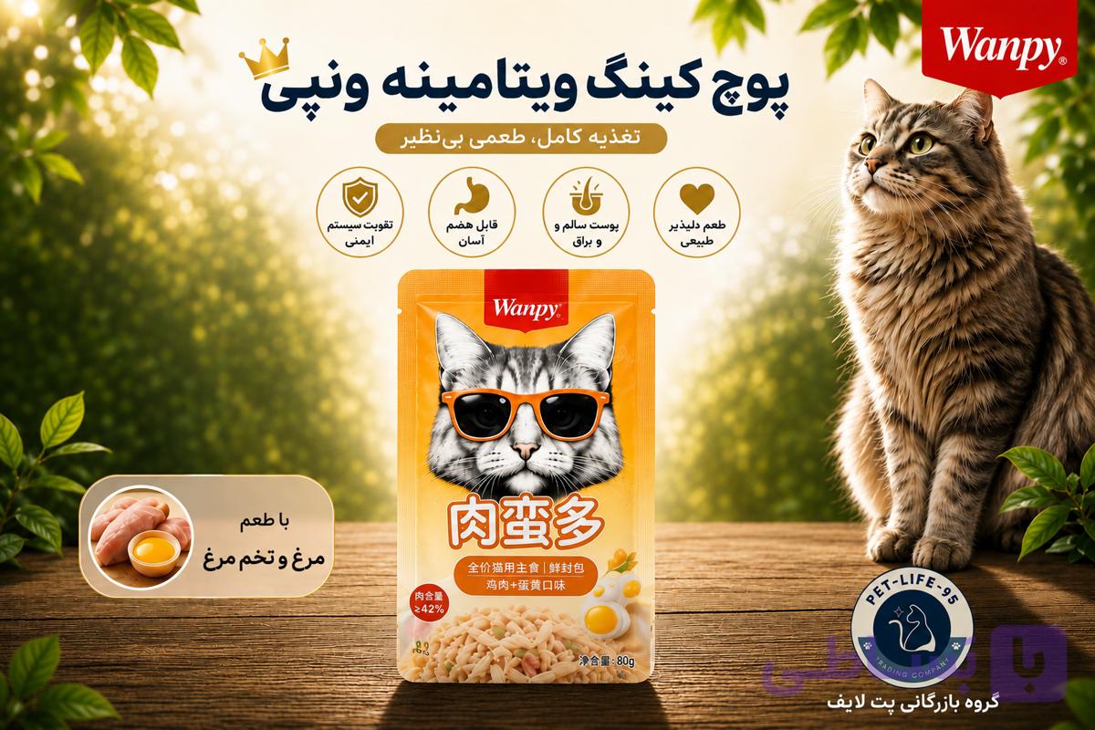 پوچ گربه ونپی با طعم مرغ و تخم مرغ (کینگ ویتامینه)