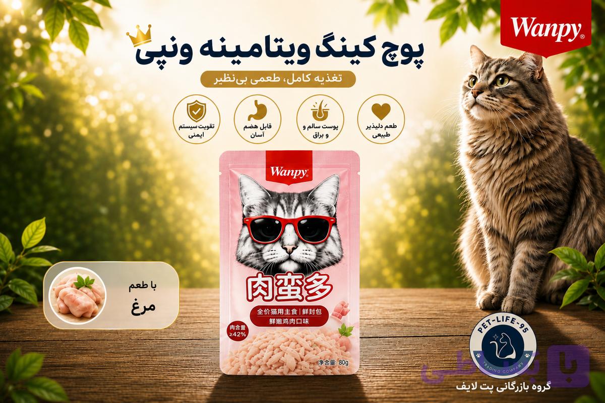 پوچ گربه ونپی با طعم ماهی کاد (کینگ ویتامینه)